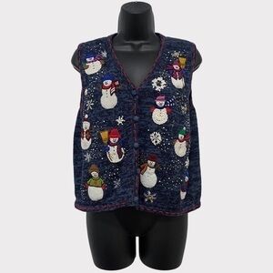 Designer Studio Originals Snowman Embroidered Vest Size Medium Petite